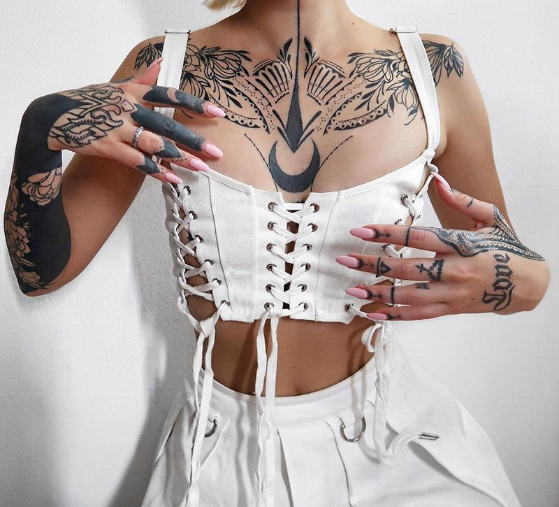 Gothic Grunge White Crop Tops