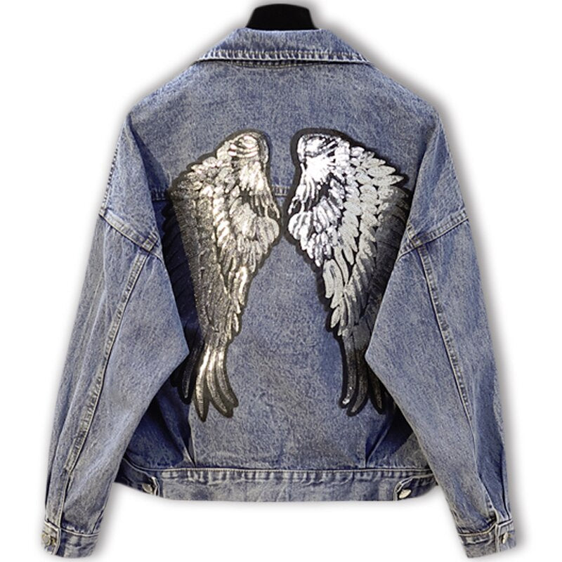 Sequined Angels Wings Jacket Denim