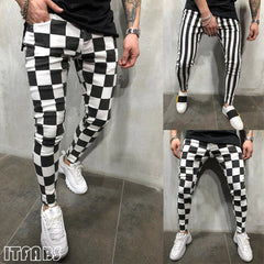 Chess Pattern Slim Black & White Pants