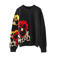 Black Floral Embroidery Sweater