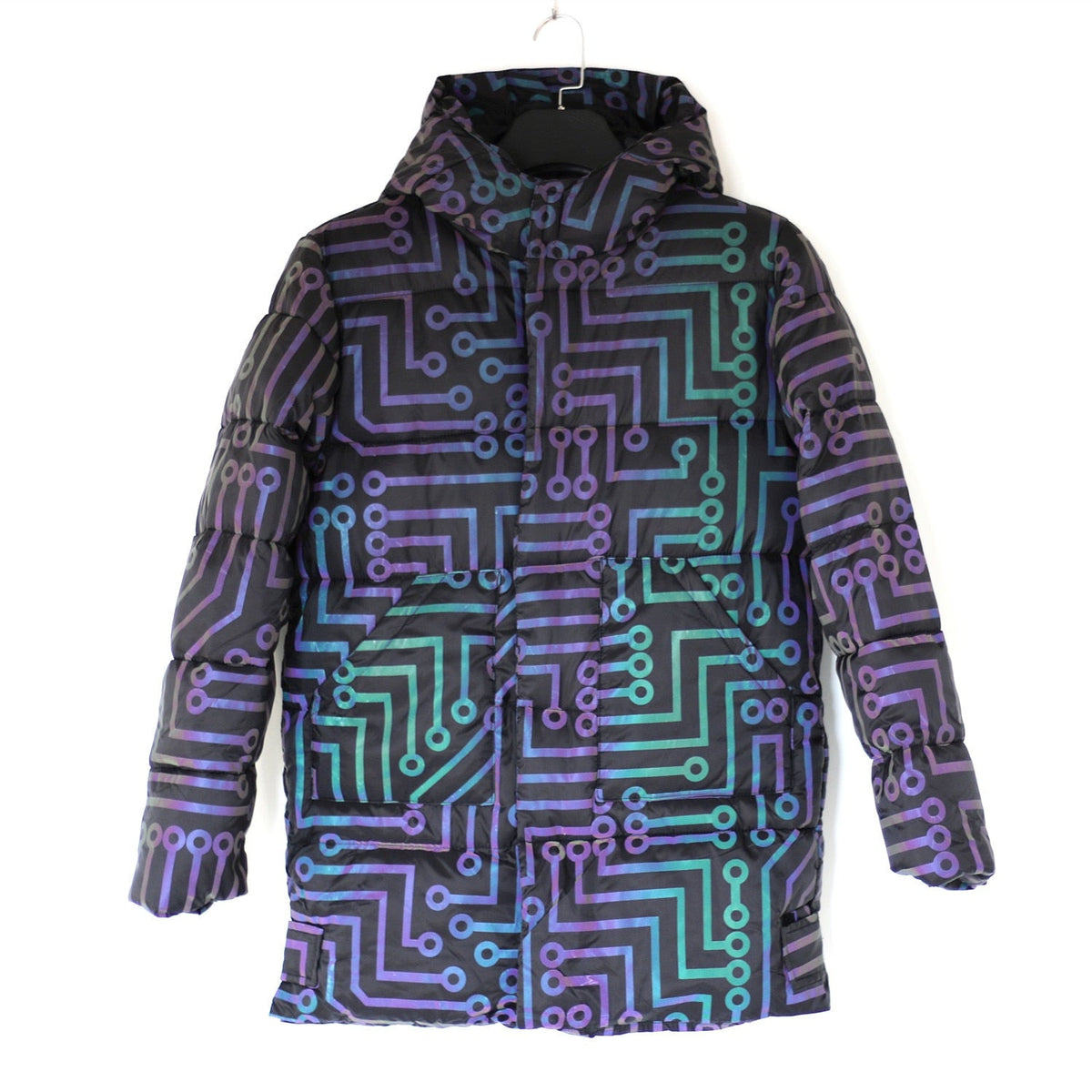 Rainbow Reflective Circuit Print Long Coat