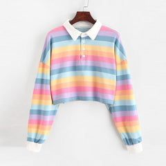 Rainbow Striped Collar Sweatshirt