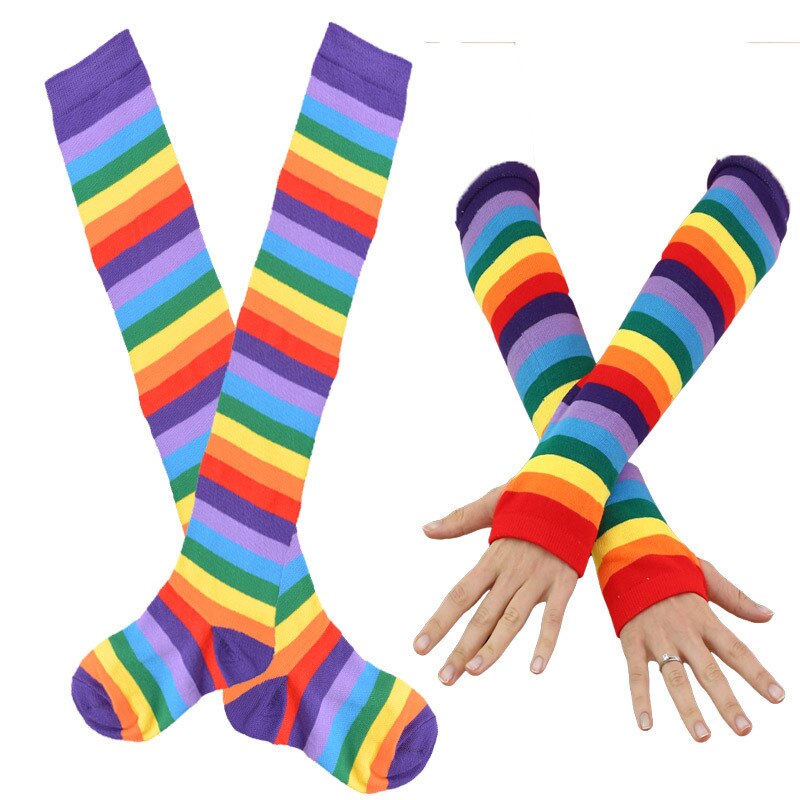 Colorful Rainbow Knee Socks & Arm Warmer Gloves