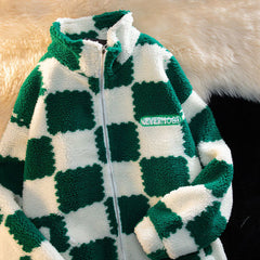 Velvet Checkerboard Stitching Zipper Jacket