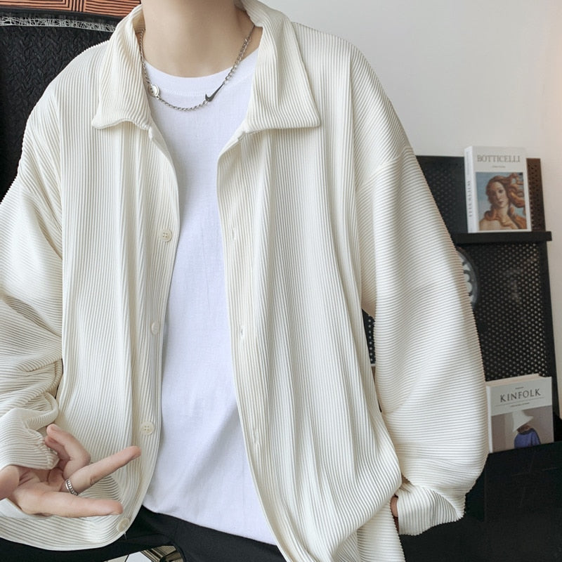 Korean Loose Long Sleeve Pleated Shirts