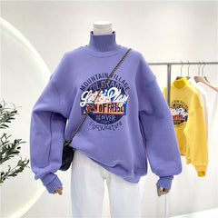 High Neck Letter Print Thick Warm Sweatshirt