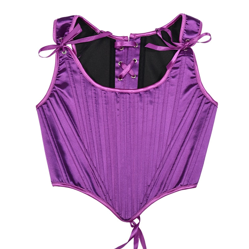 Solid Color Satin O-Neck Corset