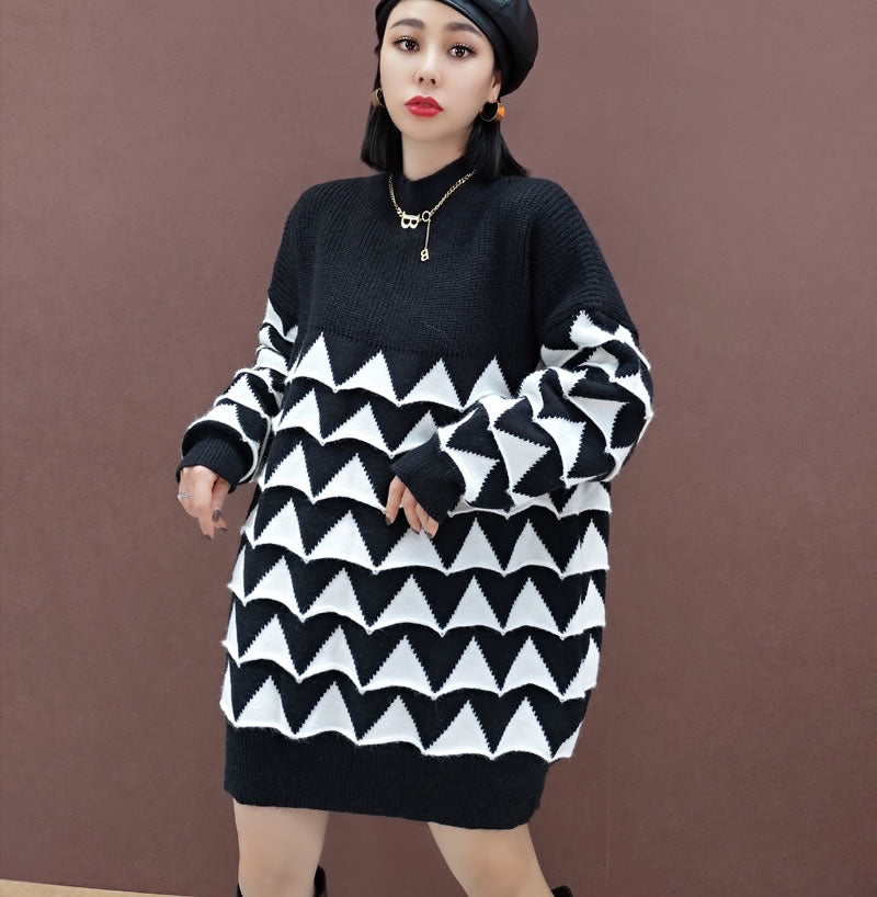 Contrast Triangles Knitted Oversize Sweater