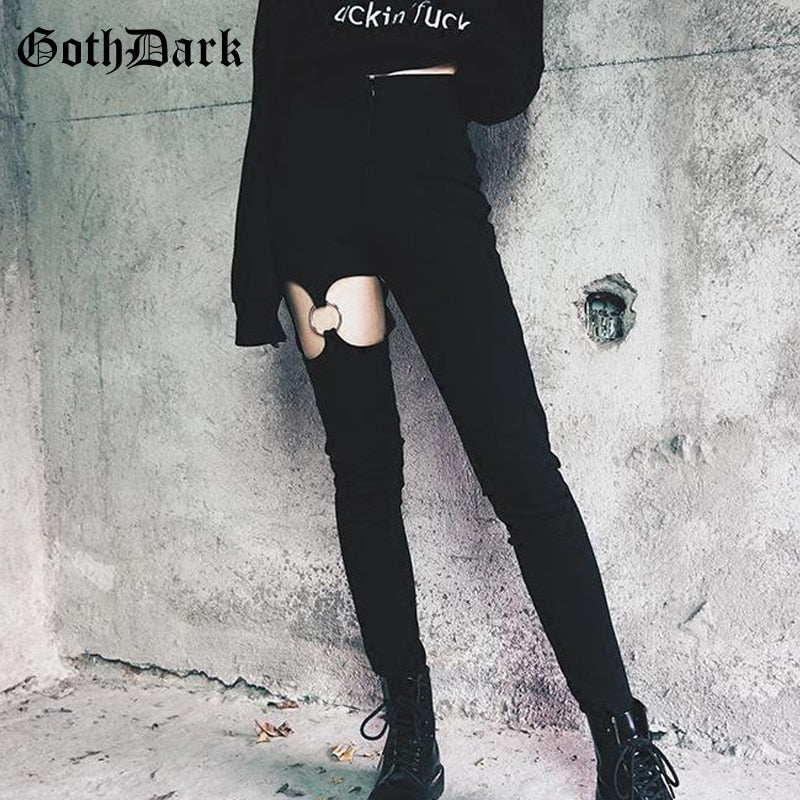 Gothic Dark Zipper Skinny Pants