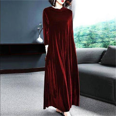 Winter Vintage Loose Velvet Long Dress