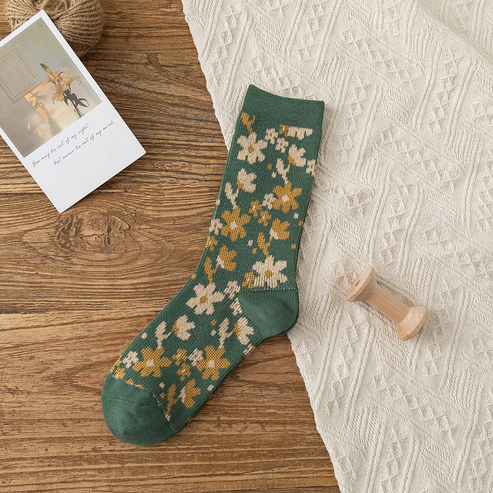 Solid Color Floral Socks