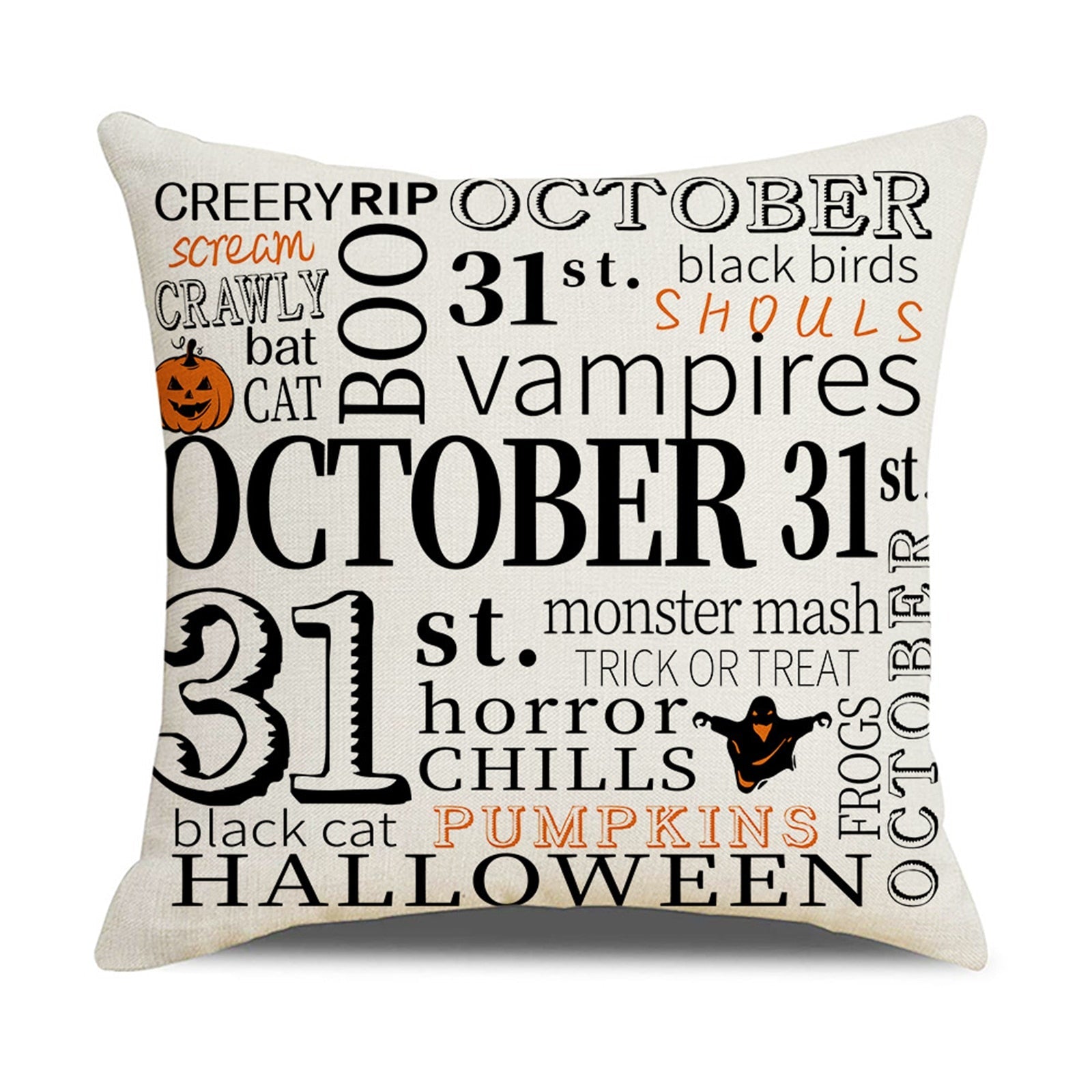 Happy Halloween Cushion Cover Linen Pumpkin