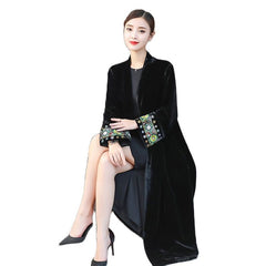 Black Sleeve Embroidery Velvet Coat