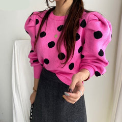 Polka Dot Puff Sleeve Sweater