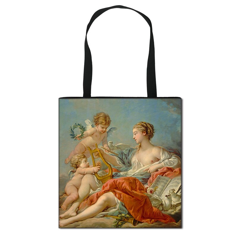 Vintage Fantasy Painting Fairy and Angel Large Capacity Shopping Bag