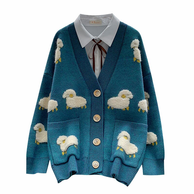 Sheeps Embossed  Knitted Cardigan