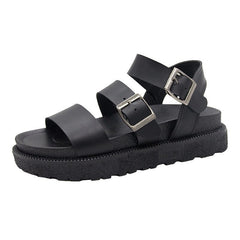 Harajuku Black Platform PU Leather Sandals