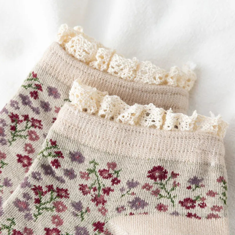 Vintage Lace Floral Cotton Socks