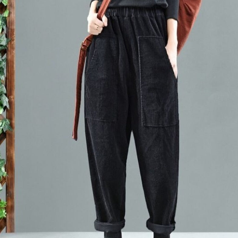 Solid Color Corduroy Harem Elastic And High Waist Pants