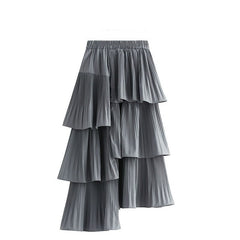 Solid Color Korean Asymmetrical Pleated Skirt