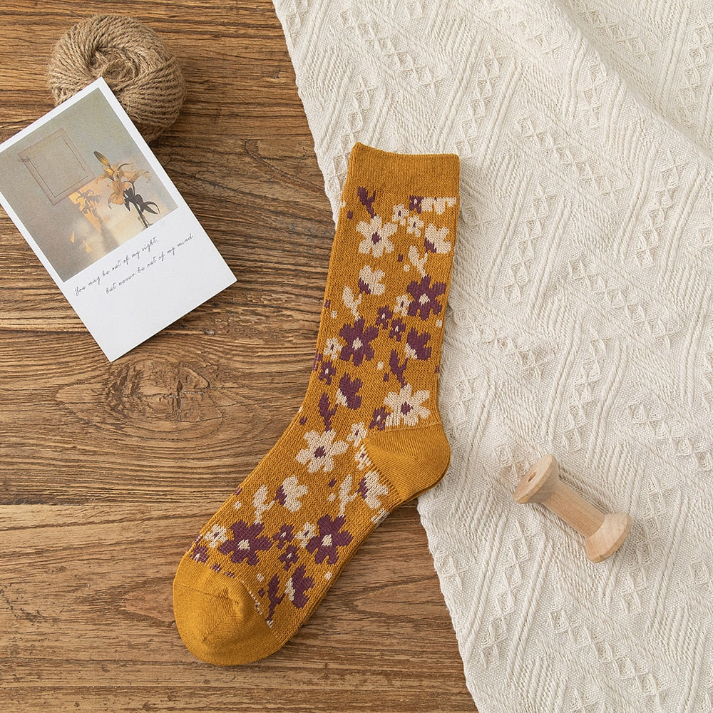 Solid Color Floral Socks