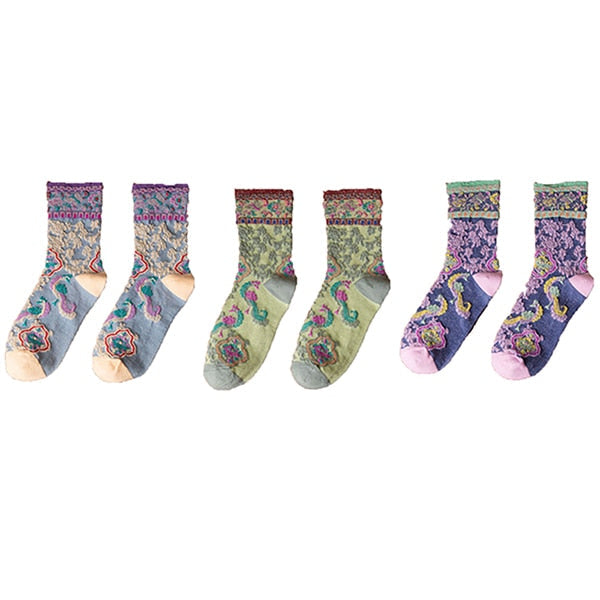 Embroidery Ethnic Flowers Socks