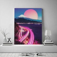 Neon City Synthwave Vaporwave Poster Canvas