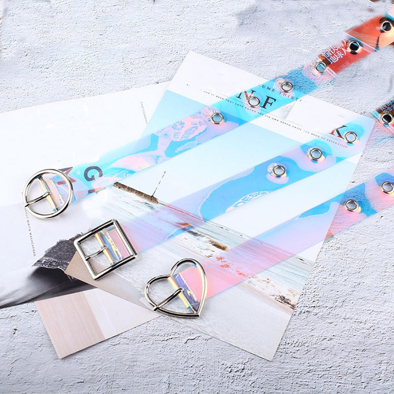 Holographic Clear Metal Pin Buckle Belts