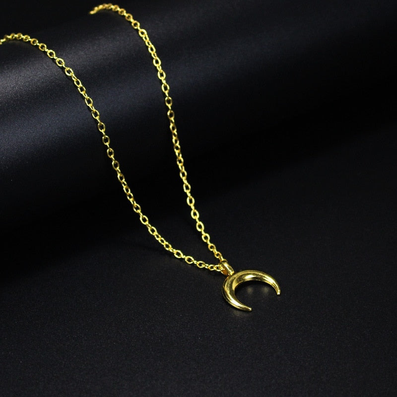 Metallic Crescent Moon Necklace