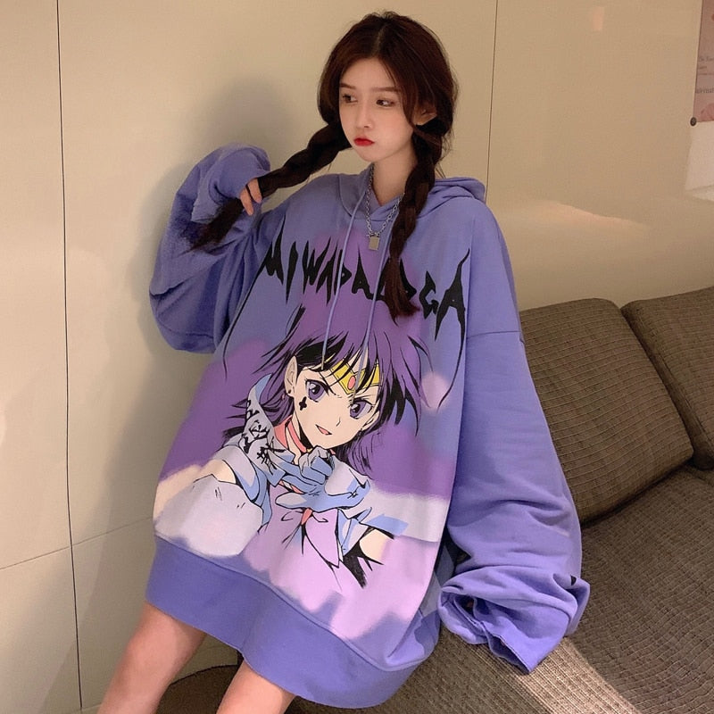 Japanese Cute Girl Cartoon Oversized Hoodie