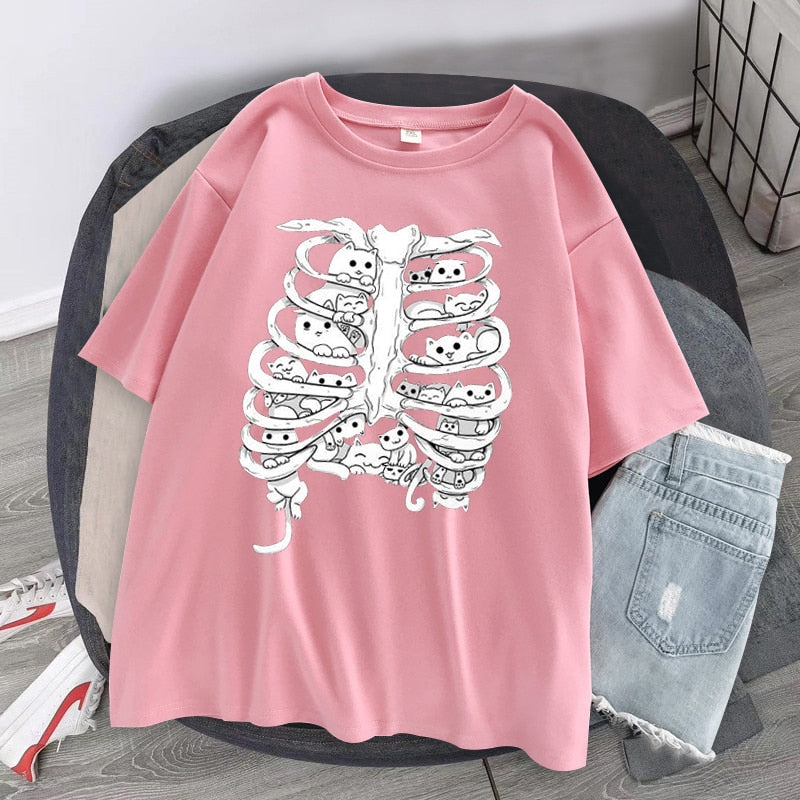 Little Cats On The Skeleton Oversized T-Shirt