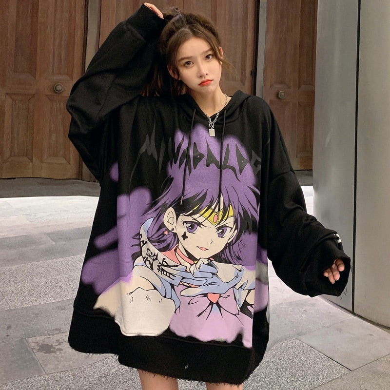 Japanese Cute Girl Cartoon Oversized Hoodie