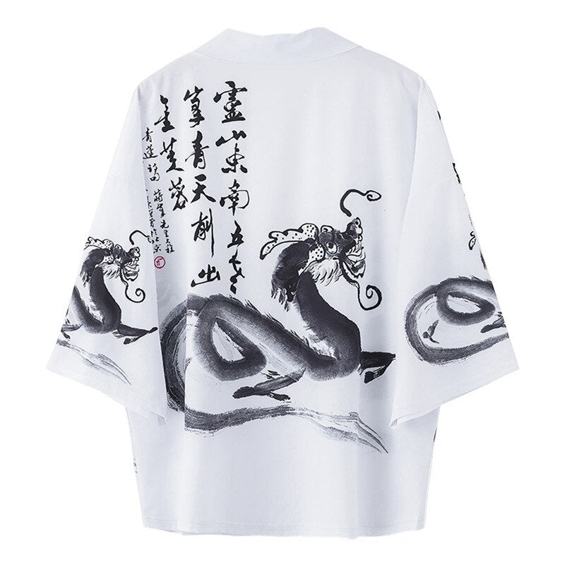 Dragon Kanji White Collection 3/4 Sleeve Kimono