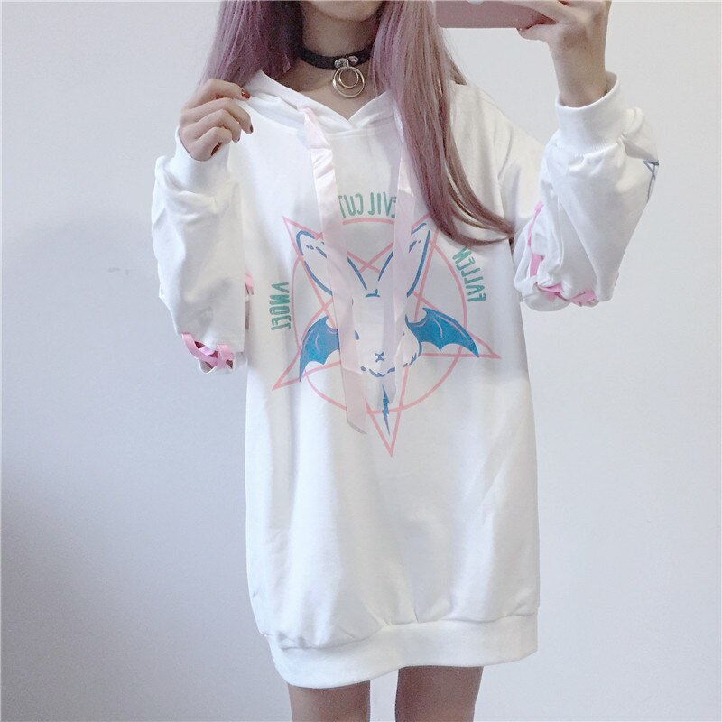 Cartoon Rabbit Pentacle Gothic Hoodie