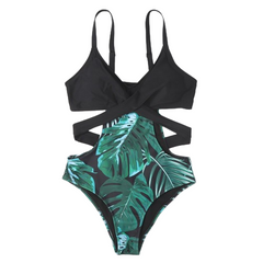 Palm Tree One-Piece Cross Strap Trikini