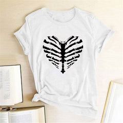 Skeleton Heart Printed T-shirt