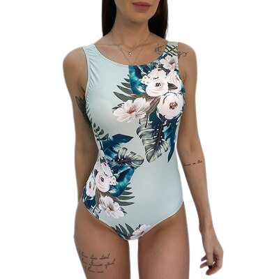 Halter Floral Print One Piece Fullcolor Swimsuit