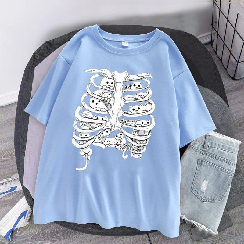 Little Cats On The Skeleton Oversized T-Shirt