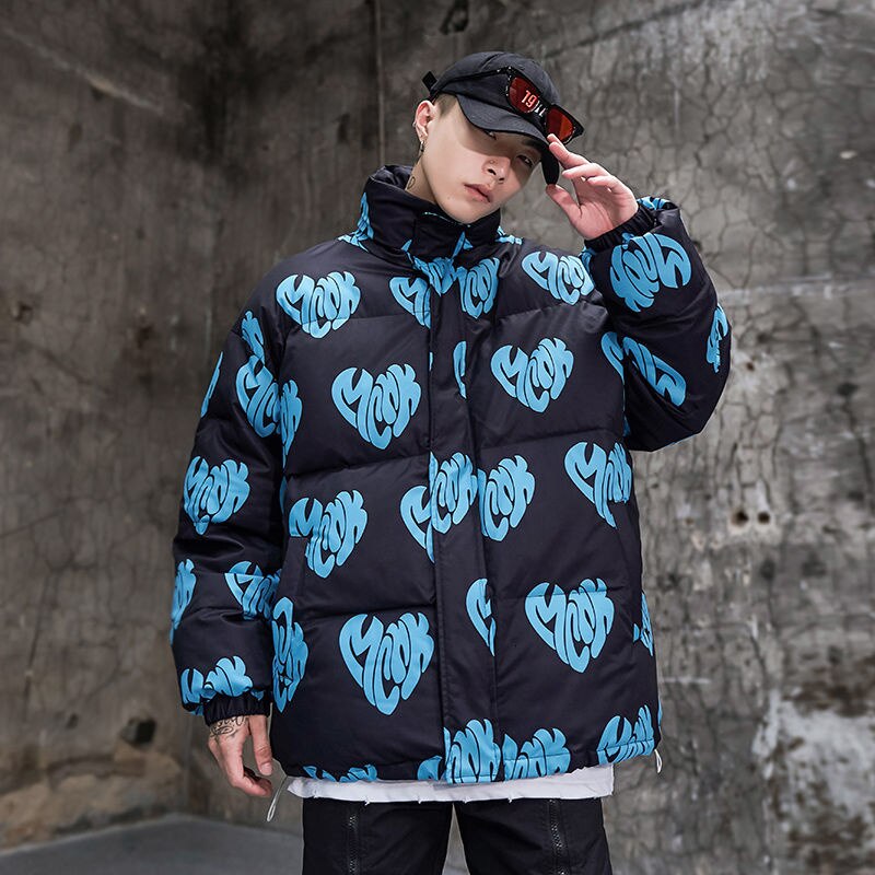 Heart Graphic Fashion Collar Parka Coat