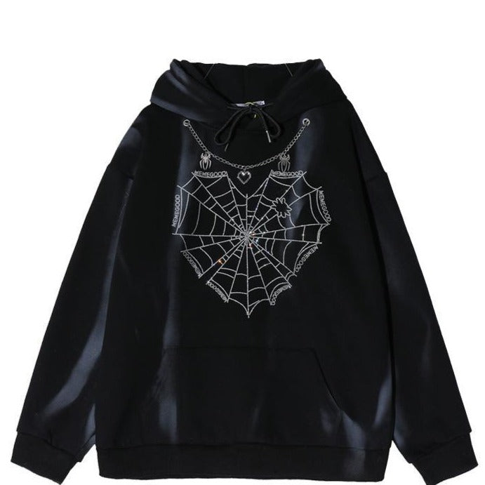 Heart Spider Velvet Oversize Thick Hoodie