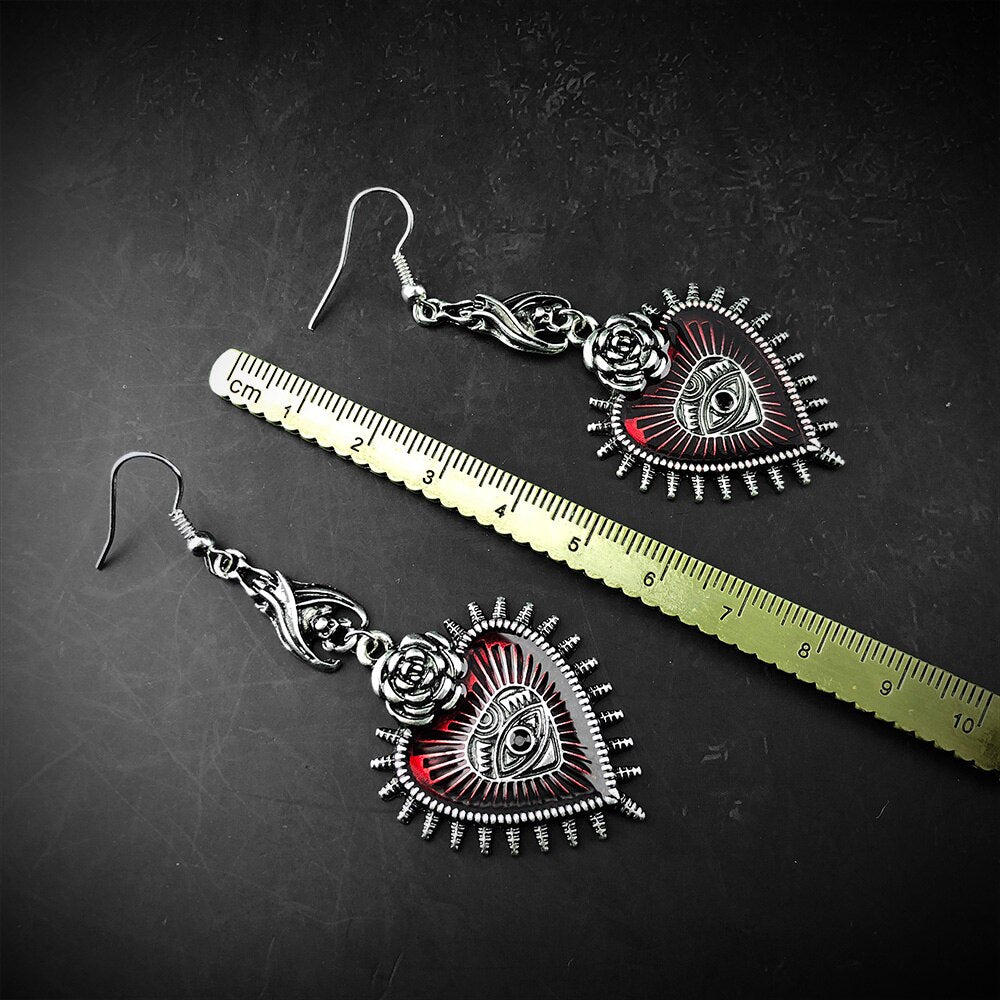 Mystical Eye Occult Drop Blood Rose Heart Hanging Long Earrings