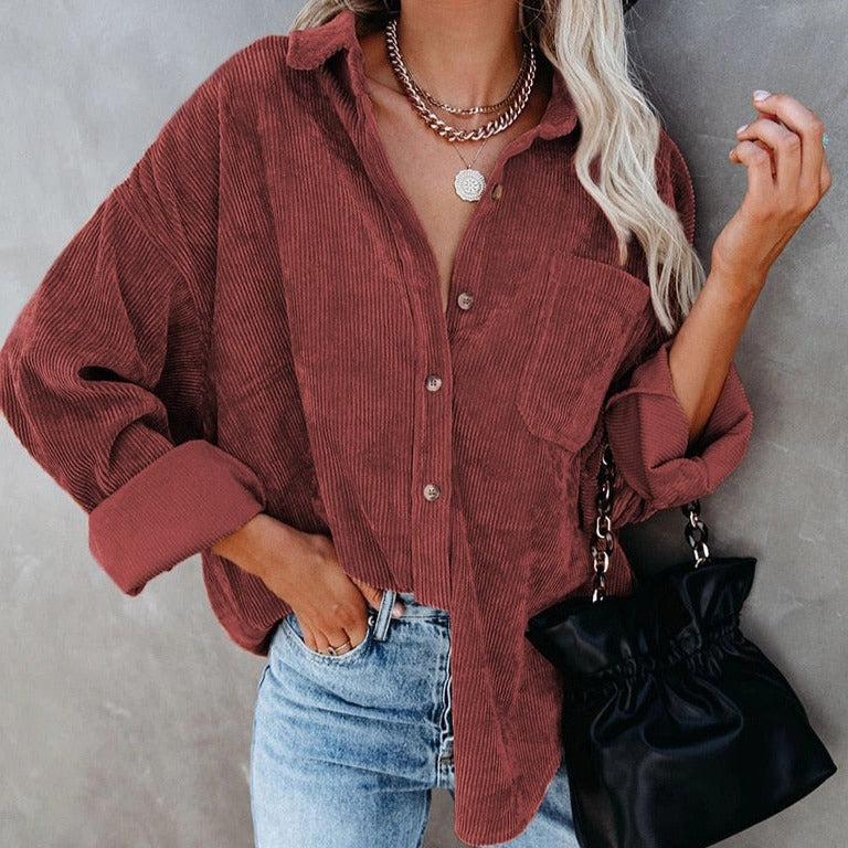 Corduroy Baggy Buttoned Long Sleeve Shirts