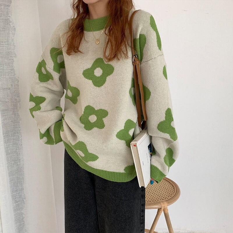 Winter Knitted Flower Vintage Sweater