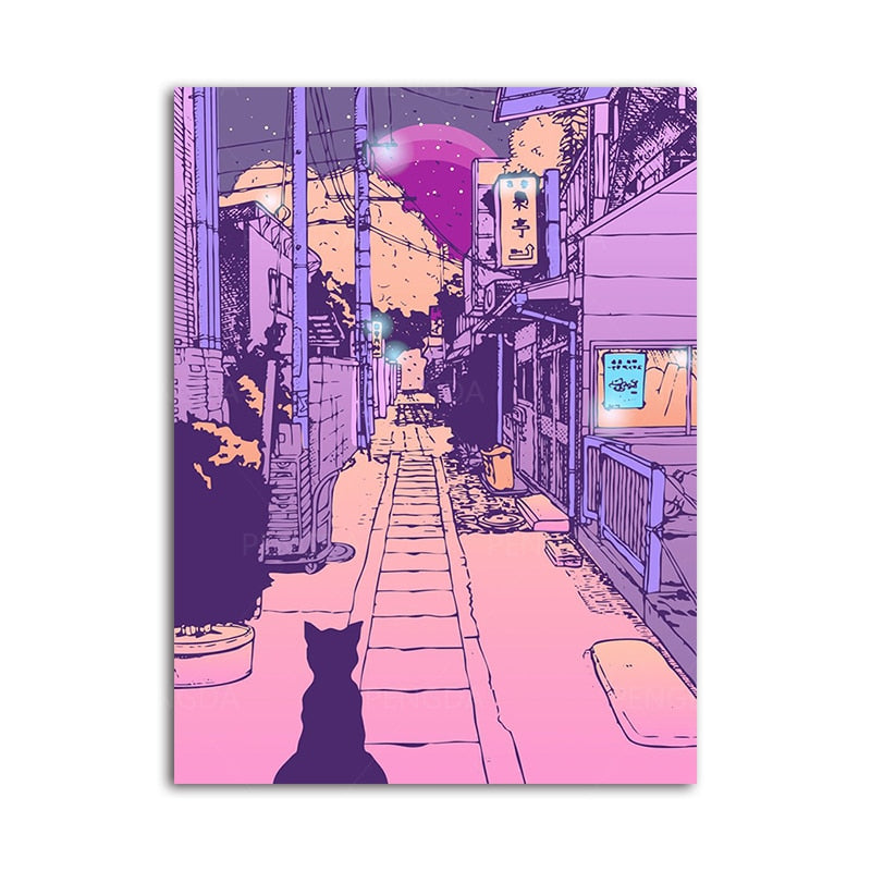 Purple City Street Poster Wall