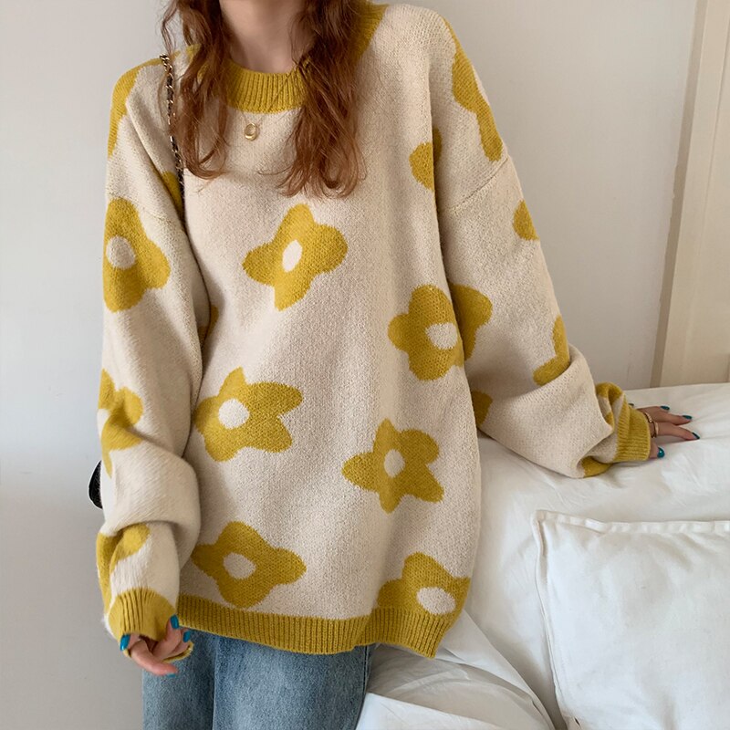 Winter Knitted Flower Vintage Sweater