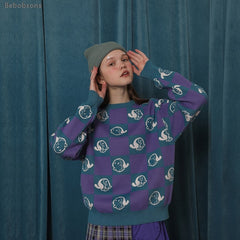 Olivia, Cartoon Pattern O Neck Knitted Sweater