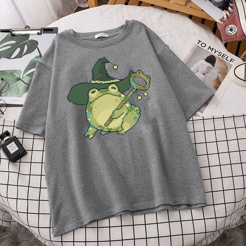 Pixel Wizard Frog Printed T-shirt