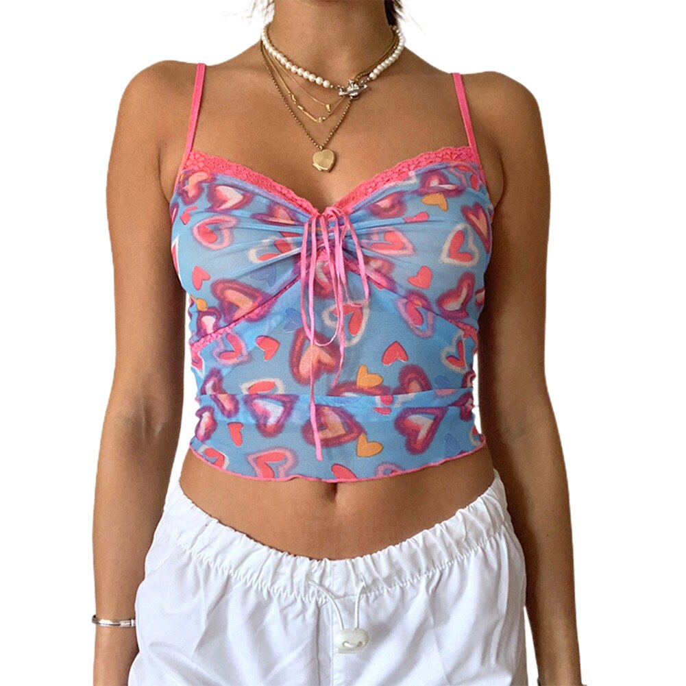 Cute Flower Mesh Halter Tank Tops