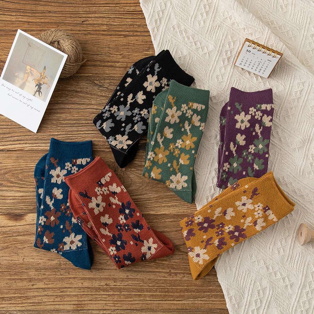 Solid Color Floral Socks