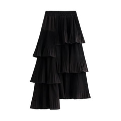 Solid Color Korean Asymmetrical Pleated Skirt